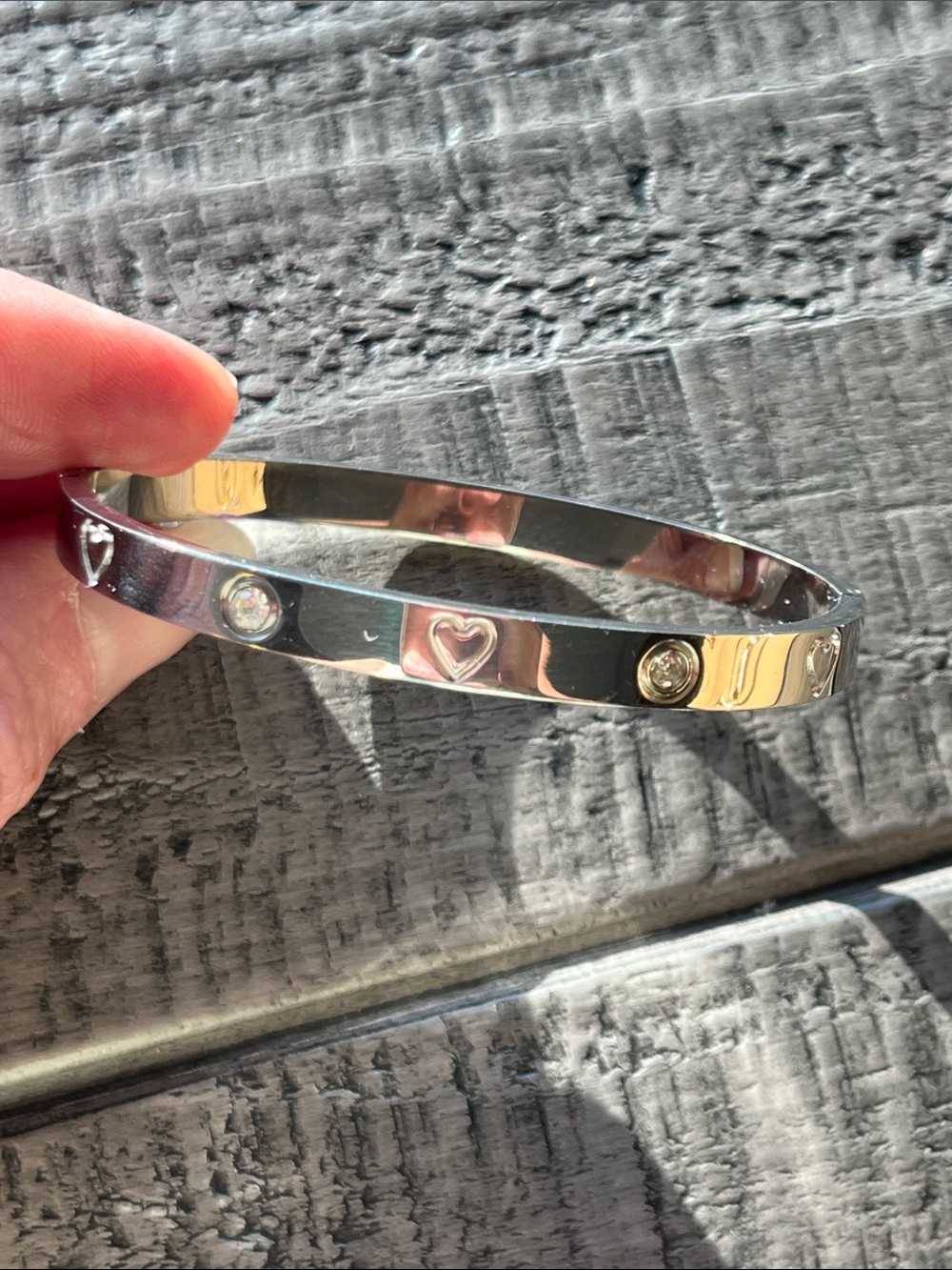 Stanley Silver Heart and Crystal Bangle Bracelet